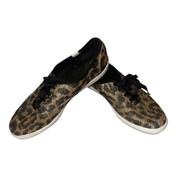 Keds x Kate Spade Leopard Print Glitter Sneakers, Size 9 - Picture 2 of 9